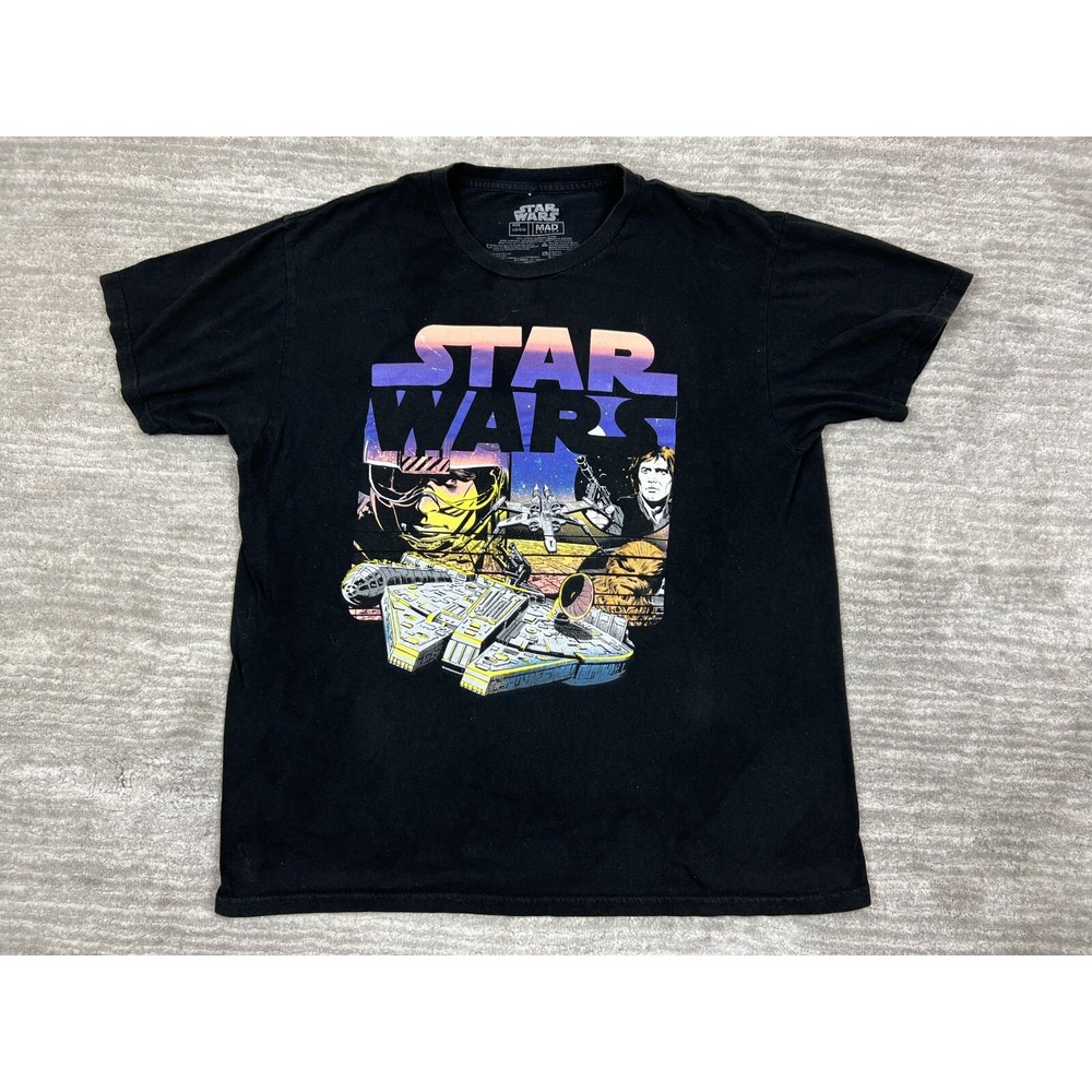 Mad Engine‎ Star Wars T-Shirt Mens L Black Millennium Falcon Retro Graphic Tee